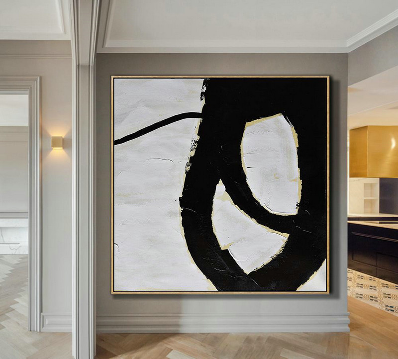 Handmade Large Contemporary Art,Handmade Minimal Art Palette Knife Canvas Painting, Black White Beige - Huge Canvas Art On Canvas